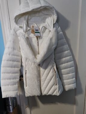 Michael Kors White Quilted Hooded Puffer Jacket